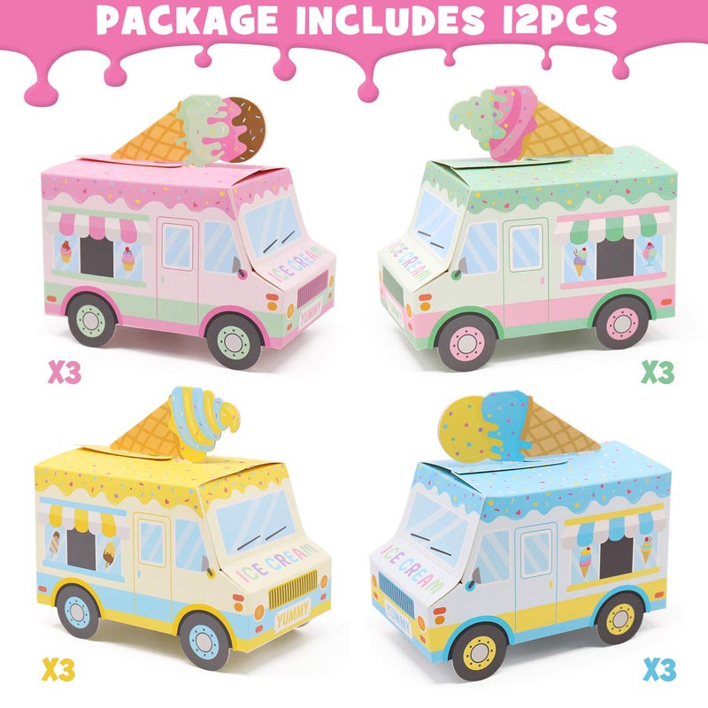 Bessmoso Ice Cream Party Favor Boxes Ice Cream Truck Shape Treat Boxes for Summer Goodie Candy Boxes Sprinkles Themed Baby Shower Kids Birthday Party Centerpieces Table Decor Supplies Set of 12 - Image 4